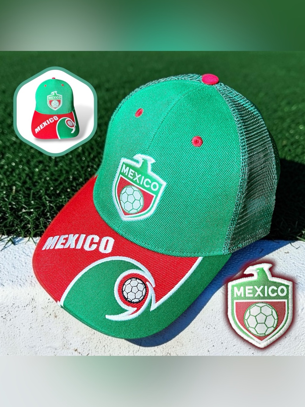 Mexico Soccer Team Unisex Embroidered Adjustable Red Green Cap Hat Sz OS
